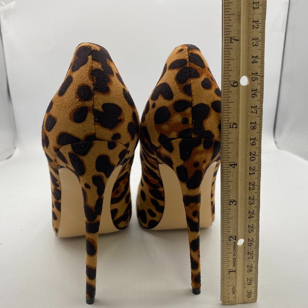 FSJ Leopard Suede Printed Pointy Toe High Heels Pumps Dress Shoes_6